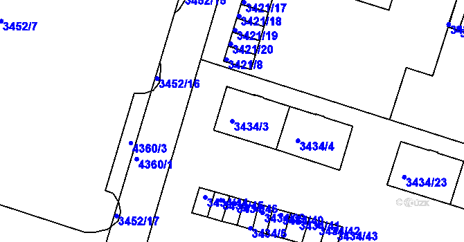 Parcela st. 3434/3 v KÚ Teplice, Katastrální mapa