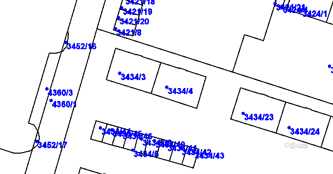 Parcela st. 3434/4 v KÚ Teplice, Katastrální mapa