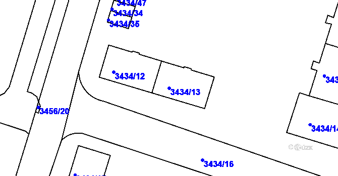 Parcela st. 3434/13 v KÚ Teplice, Katastrální mapa