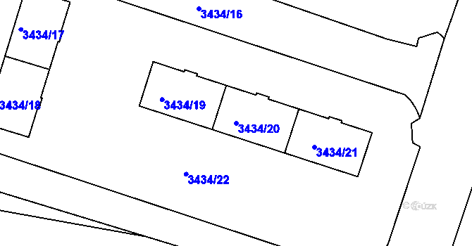Parcela st. 3434/20 v KÚ Teplice, Katastrální mapa