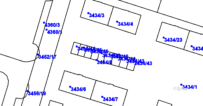 Parcela st. 3434/39 v KÚ Teplice, Katastrální mapa