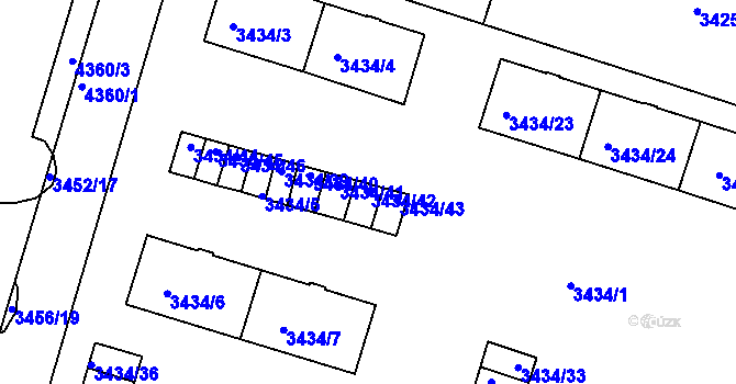Parcela st. 3434/42 v KÚ Teplice, Katastrální mapa