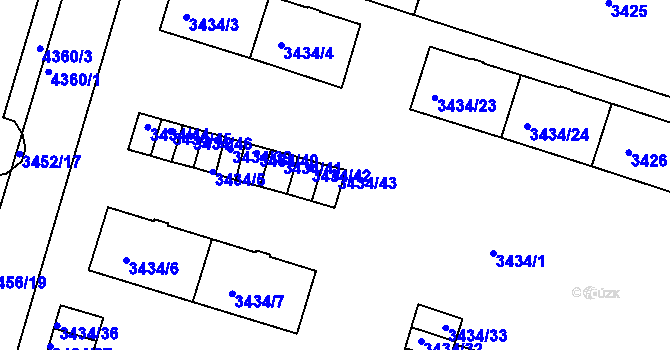 Parcela st. 3434/43 v KÚ Teplice, Katastrální mapa