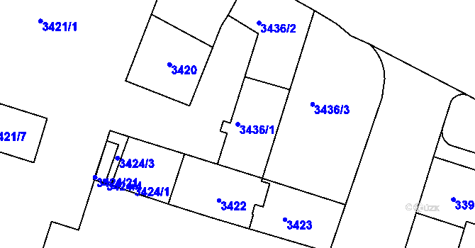 Parcela st. 3436/1 v KÚ Teplice, Katastrální mapa