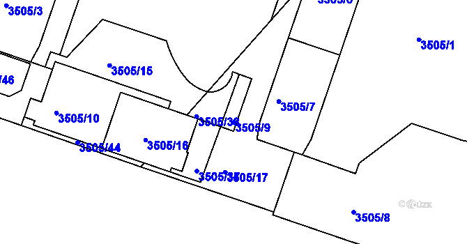 Parcela st. 3505/9 v KÚ Teplice, Katastrální mapa
