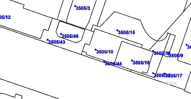 Parcela st. 3505/10 v KÚ Teplice, Katastrální mapa