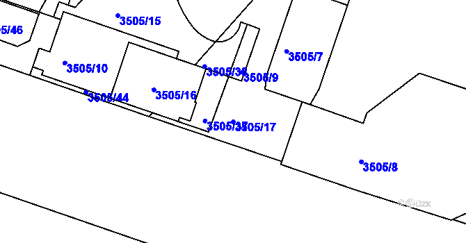 Parcela st. 3505/17 v KÚ Teplice, Katastrální mapa