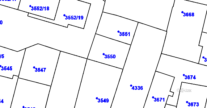 Parcela st. 3550 v KÚ Teplice, Katastrální mapa