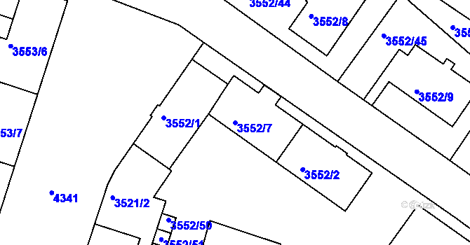 Parcela st. 3552/7 v KÚ Teplice, Katastrální mapa