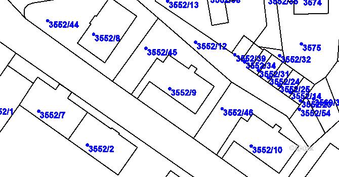 Parcela st. 3552/9 v KÚ Teplice, Katastrální mapa