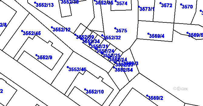 Parcela st. 3552/25 v KÚ Teplice, Katastrální mapa