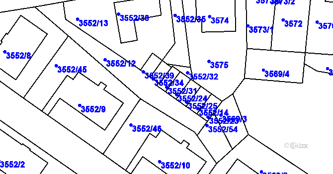 Parcela st. 3552/31 v KÚ Teplice, Katastrální mapa