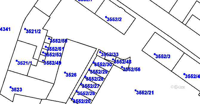 Parcela st. 3552/33 v KÚ Teplice, Katastrální mapa