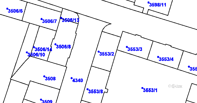 Parcela st. 3553/2 v KÚ Teplice, Katastrální mapa