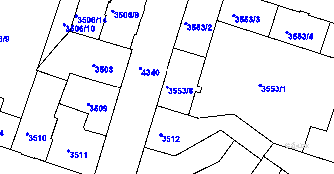 Parcela st. 3553/8 v KÚ Teplice, Katastrální mapa