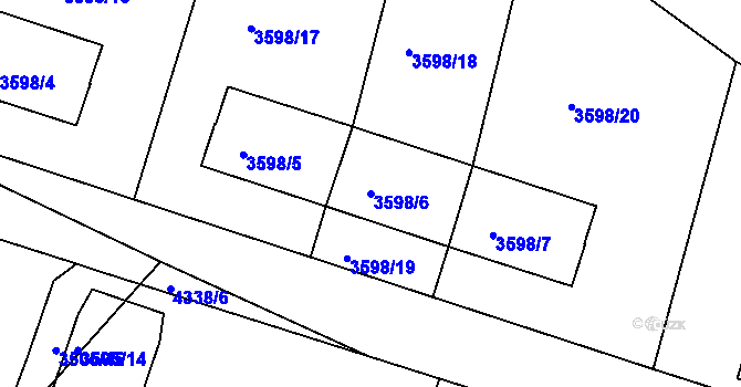 Parcela st. 3598/6 v KÚ Teplice, Katastrální mapa