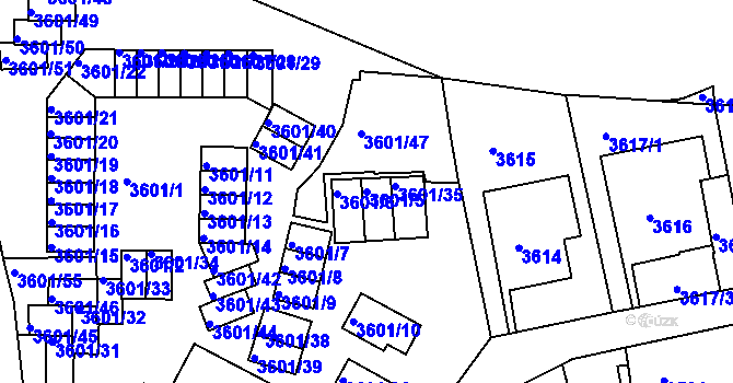 Parcela st. 3601/5 v KÚ Teplice, Katastrální mapa