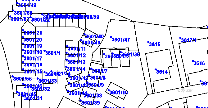 Parcela st. 3601/6 v KÚ Teplice, Katastrální mapa