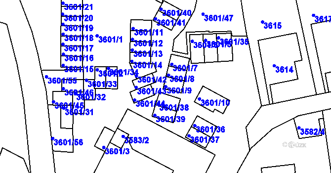 Parcela st. 3601/9 v KÚ Teplice, Katastrální mapa