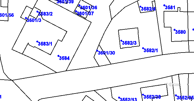Parcela st. 3601/30 v KÚ Teplice, Katastrální mapa