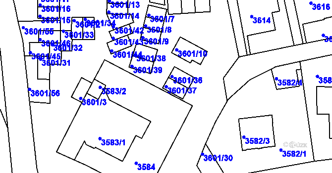 Parcela st. 3601/37 v KÚ Teplice, Katastrální mapa
