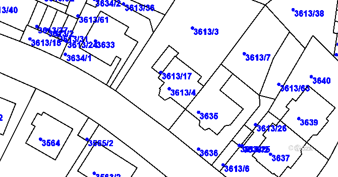 Parcela st. 3613/4 v KÚ Teplice, Katastrální mapa