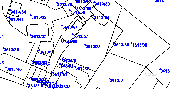 Parcela st. 3613/23 v KÚ Teplice, Katastrální mapa