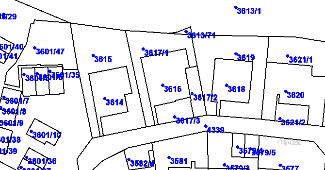 Parcela st. 3616 v KÚ Teplice, Katastrální mapa