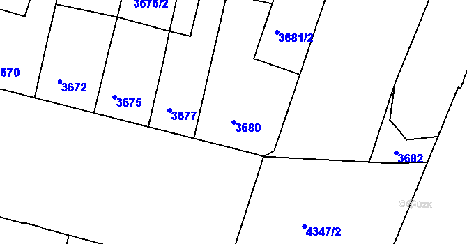Parcela st. 3680 v KÚ Teplice, Katastrální mapa