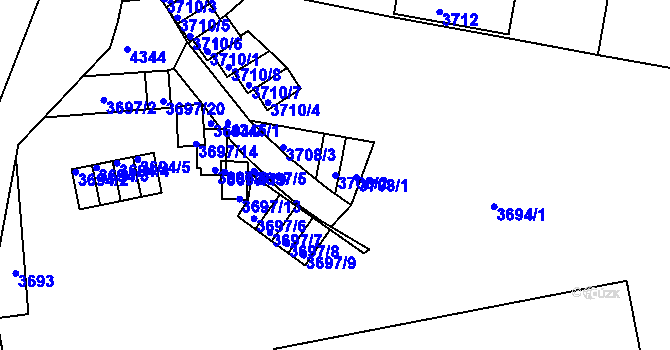 Parcela st. 3708/2 v KÚ Teplice, Katastrální mapa