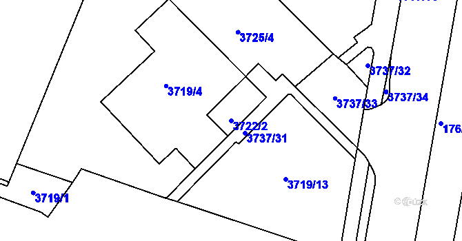 Parcela st. 3722/2 v KÚ Teplice, Katastrální mapa