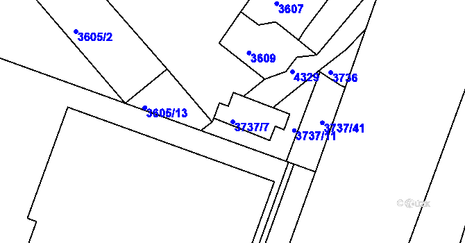 Parcela st. 3737/7 v KÚ Teplice, Katastrální mapa