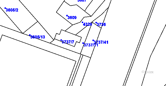 Parcela st. 3737/11 v KÚ Teplice, Katastrální mapa