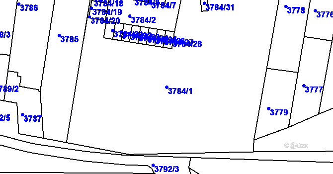 Parcela st. 3784/1 v KÚ Teplice, Katastrální mapa