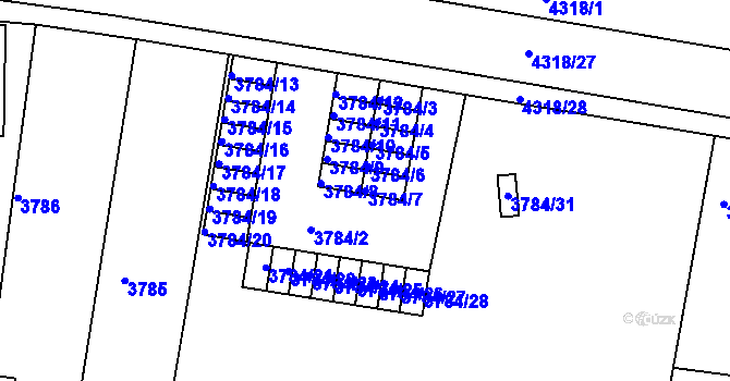 Parcela st. 3784/7 v KÚ Teplice, Katastrální mapa