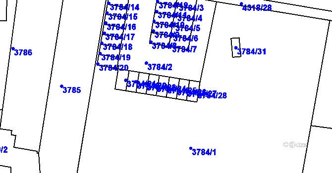 Parcela st. 3784/25 v KÚ Teplice, Katastrální mapa