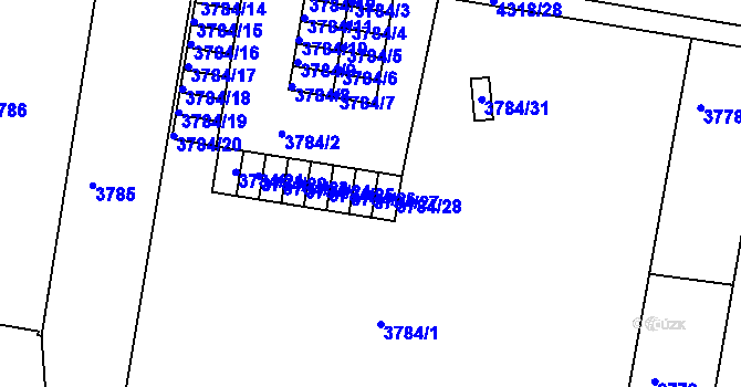Parcela st. 3784/27 v KÚ Teplice, Katastrální mapa