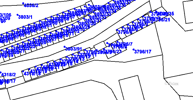 Parcela st. 3796/9 v KÚ Teplice, Katastrální mapa