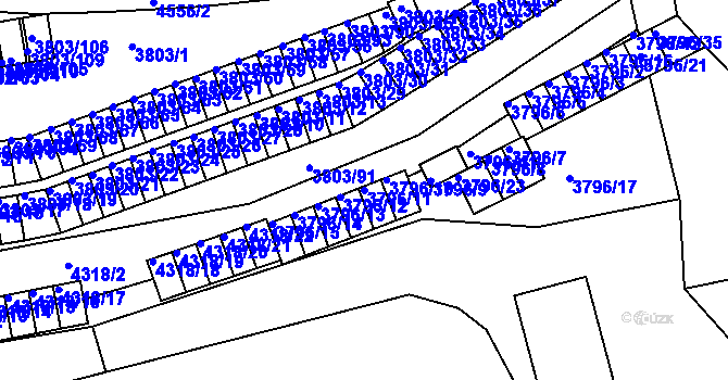Parcela st. 3796/11 v KÚ Teplice, Katastrální mapa