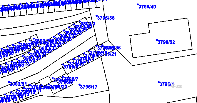 Parcela st. 3796/21 v KÚ Teplice, Katastrální mapa