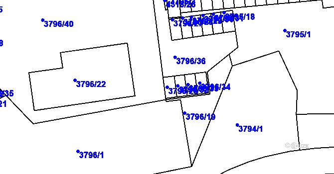 Parcela st. 3796/26 v KÚ Teplice, Katastrální mapa