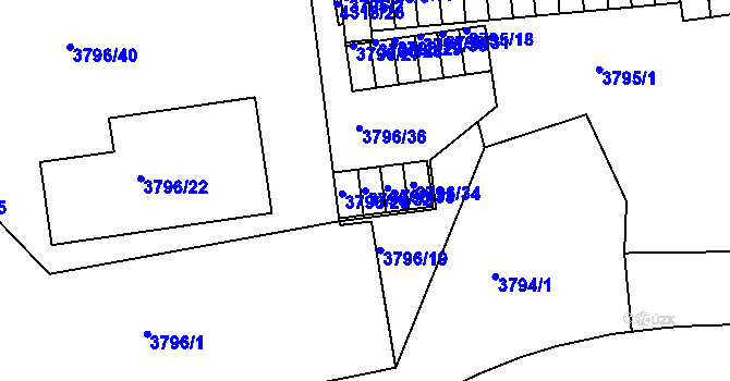 Parcela st. 3796/32 v KÚ Teplice, Katastrální mapa