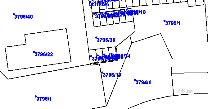 Parcela st. 3796/33 v KÚ Teplice, Katastrální mapa