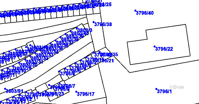 Parcela st. 3796/35 v KÚ Teplice, Katastrální mapa