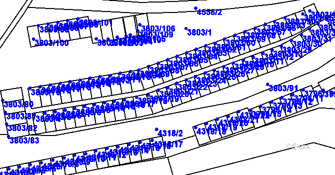 Parcela st. 3803/21 v KÚ Teplice, Katastrální mapa