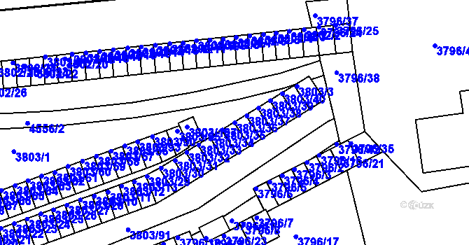 Parcela st. 3803/36 v KÚ Teplice, Katastrální mapa