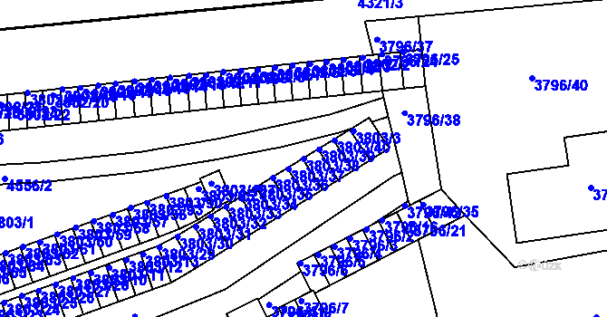 Parcela st. 3803/38 v KÚ Teplice, Katastrální mapa