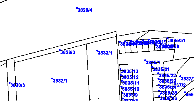 Parcela st. 3833/1 v KÚ Teplice, Katastrální mapa