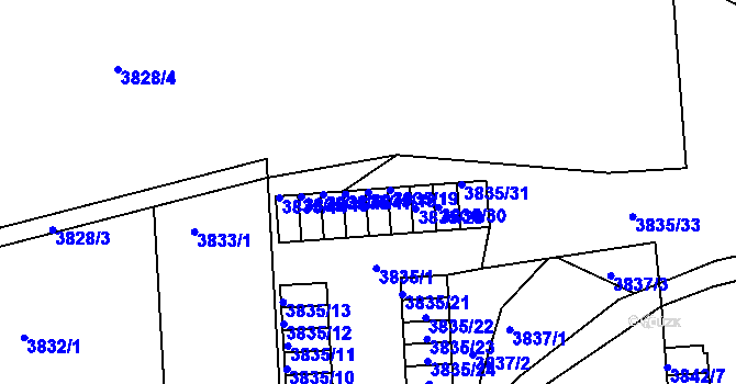 Parcela st. 3835/18 v KÚ Teplice, Katastrální mapa