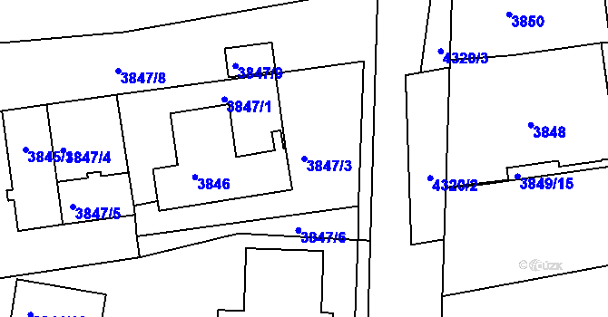 Parcela st. 3847/3 v KÚ Teplice, Katastrální mapa